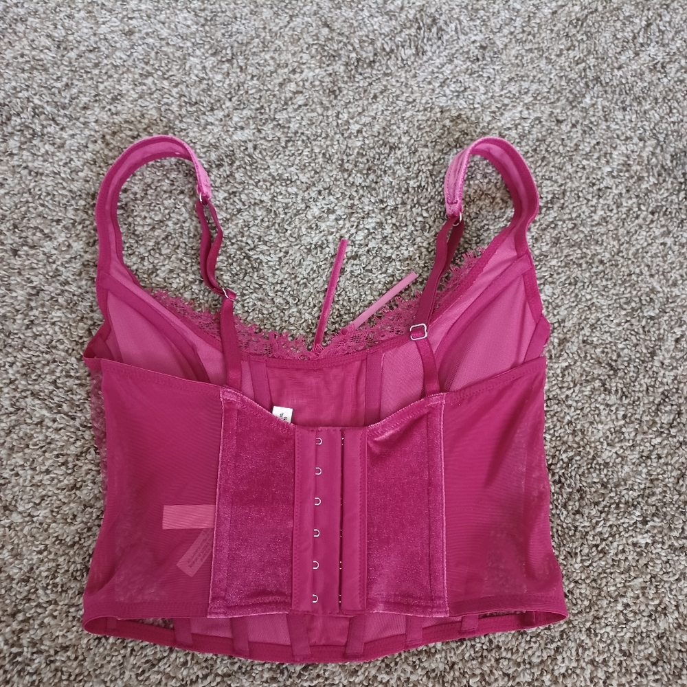 Victoria's Secret Dream Angel Unlined Lace Up Fuchsia Velvet Corset - Picture 6 of 8